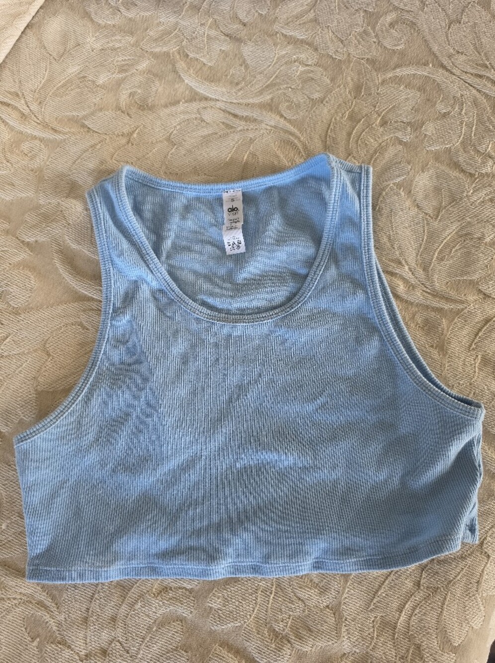ALO Yoga Light Blue Ribbed Cropped Tank Small